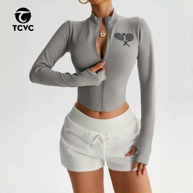 TCVC Sport Studio Ladies'Comfortable Sports Jacket with Zipper Closure Long Sleeve Design for Sports Wear&Daily Use Women's Thumb Hole Crop Tracksuit Set athletic outerwear fitness jacket gym workout training outfit  Sports jacket fitness jackets new year