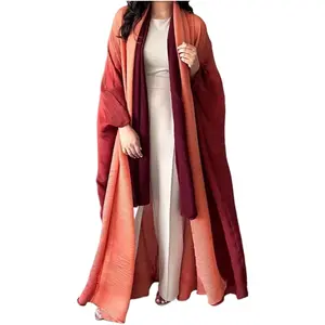 Muslim for Women Bat Sleeve Pleated Gradient Cardigan Trench Coat 2023 Autumn Dubai Abayas Plus Size Women's Luxury Coat