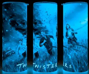 Glow in the Dark Twisters 2024 Tornado Disaster Movie Cup Mug Tumbler 20oz with Lid - Stainless Steel & Plastic - Elegant Drinkware for Movie Fans Flasks Straw