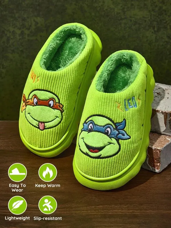 Teenage Mutant Ninja Turtles Slippers, Cute Green Cartoon Indoor House Shoes, Soft Warm Unisex Toddler Slippers, Lightweight EVA Sole, Winter Gift