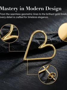 Women's Heart Ear Cuffs, 14k Gold Plated Open Heart Dangle Earrings, Hypoallergenic Fashion Jewelry, Elegant and Stylish Accessories