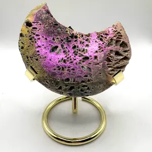 Sphalerite Crystal Angel Aura Slab Crescent Moon Carving- with stand