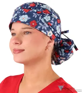 Stylish Banded Bouffant Ponytail Scrub Cap - Festive Flowers