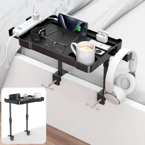 Bedside Shelf Bunk Bed Shelf Bedside Organizer Adjustable Height Top Bunk Bed Accessories Nightstand Tray with Cup Holder Clip On Bedside Table Tray Headboard Shelf Organizer College Dorm Room Black