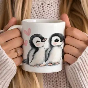 Wraparound Penguin Mug, Cute Penguin Gift, Penguin Lover Gift for Her, Gifts for Animal Lovers, Arctic Penguins, Christmas Cup, Winter Gifts