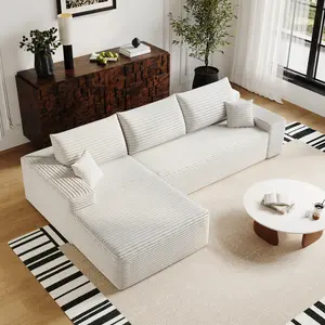 107" Cloud Sectional Couch with L-Shape Chaise,Modern Modular Sofa with Deep Seat, Upholstered Couches for Living Room Bedroom,No Assembly Required, (Plush Corduroy Fabric),White