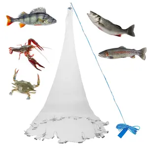 6ft Radius Hand Throw Fishing Cast Net, Heavy Duty Easy Throw Bait Casting Net with Chain Sinker, Wide Bottom Spread Mesh Fishing Trap for Outdoor Angling