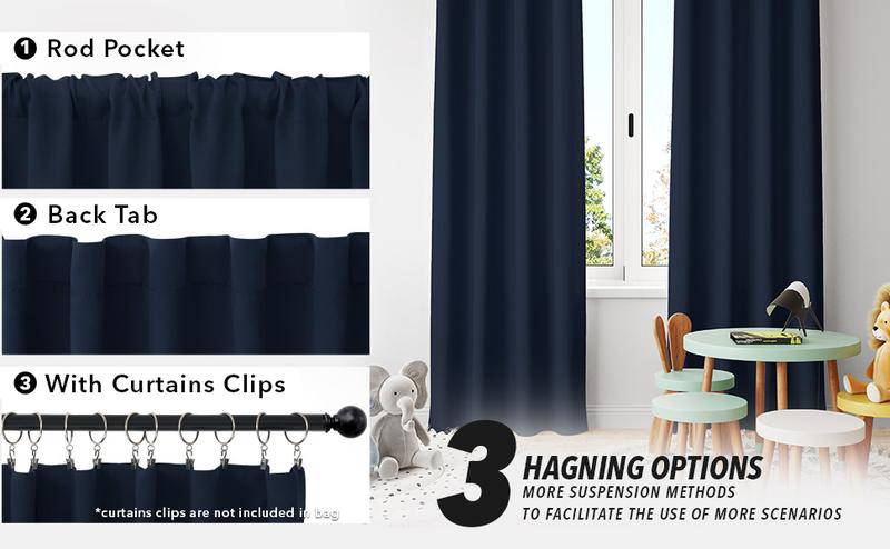 Back Tab and Rod Pocket Plain Curtains 2 panels — Deconovo Thermal Insulated Room Darkening Curtains