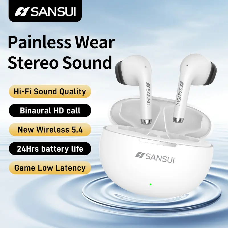Sansui W6 High Quality True Wireless Audio Earbuds, Semi-in-ear Design Noise Cancelling Headphones, Stereo Bass Earphones, IPX4 Waterproof Sports Headset, Electronic Audio Product Fashion Trend Suitable For All Races