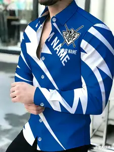 Men's Long Sleeve Shirt Blue White Geometric Striped Novelty Pattern