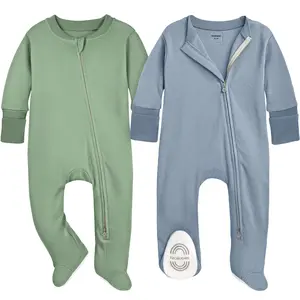 2-Pack Baby Pajamas Footie – Baby Sleepers 0-9 Months, Organic Cotton Footed Newborn Pajamas with Mitten Cuffs, Double Zipper Jammies, Soft, Breathable, Unisex Sleep and Play PJS