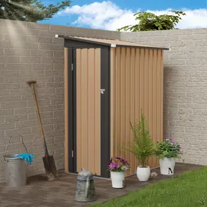 5x3 FT Outdoor Storage Shed, Tool Shed with Sloping Roof and Lockable Door, Metal Shed for Backyard Garden Patio Lawn, Brown