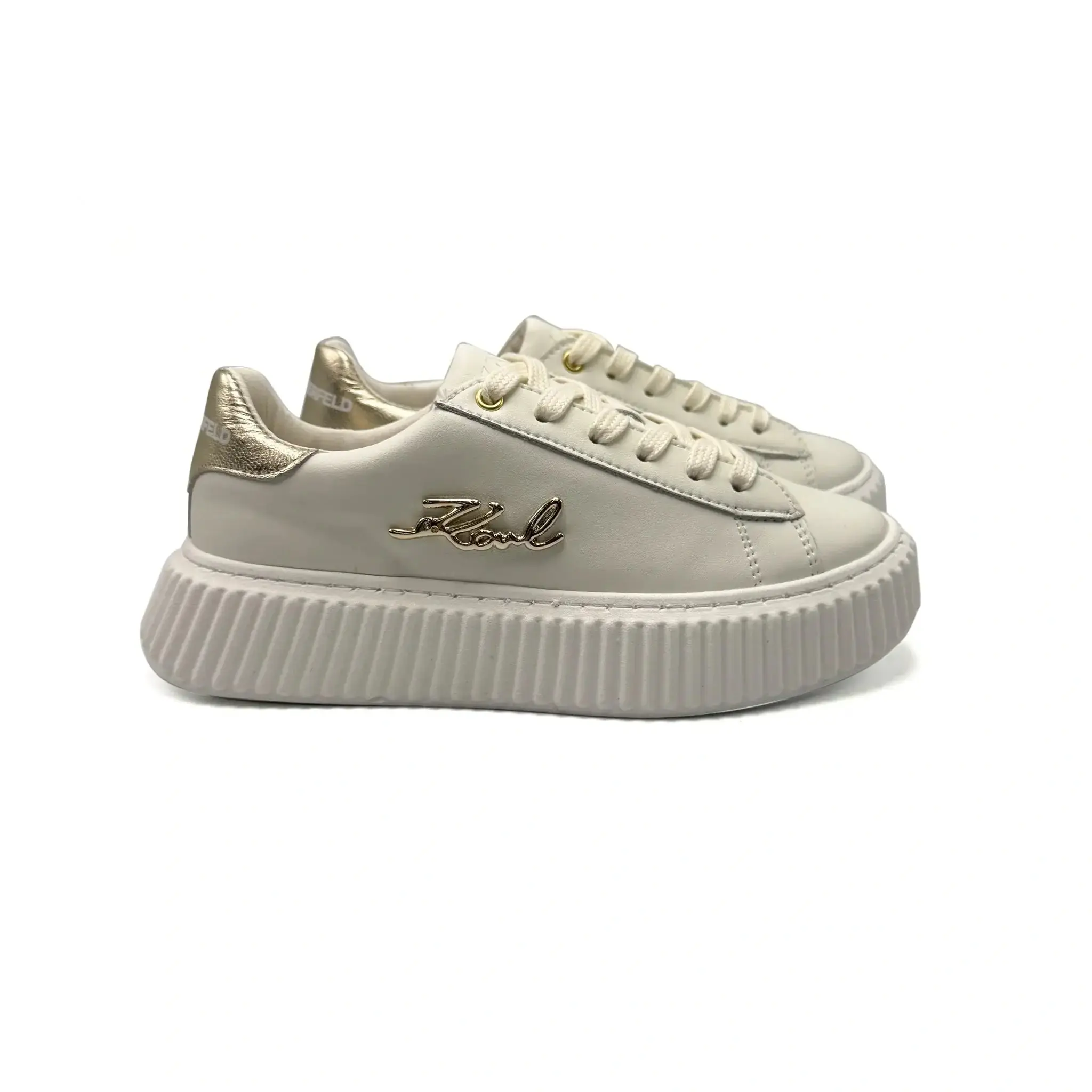 Karl Lagerfeld Cream Gold Chunky Lace Sneaker