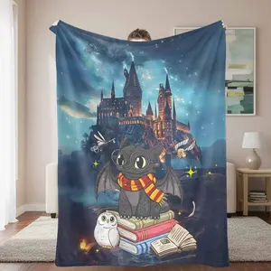 Magical Dragon Flannel Blanket， HogwartsInspired Design， Soft & Cozy， Lightweight， Warm， Ideal for Movie Nights， Reading Nooks， Dorm Room Decor， or as a Thoughtful Gift.