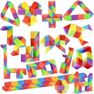 GOLDGE 24 Pack Mini Fidget Snake Cube Puzzle Toys - Party Favors & Goodie Bag Fillers for Kids & Teens - Rainbow Colors - Bulk Birthday & Back to School Gifts - Stocking Stuffers
