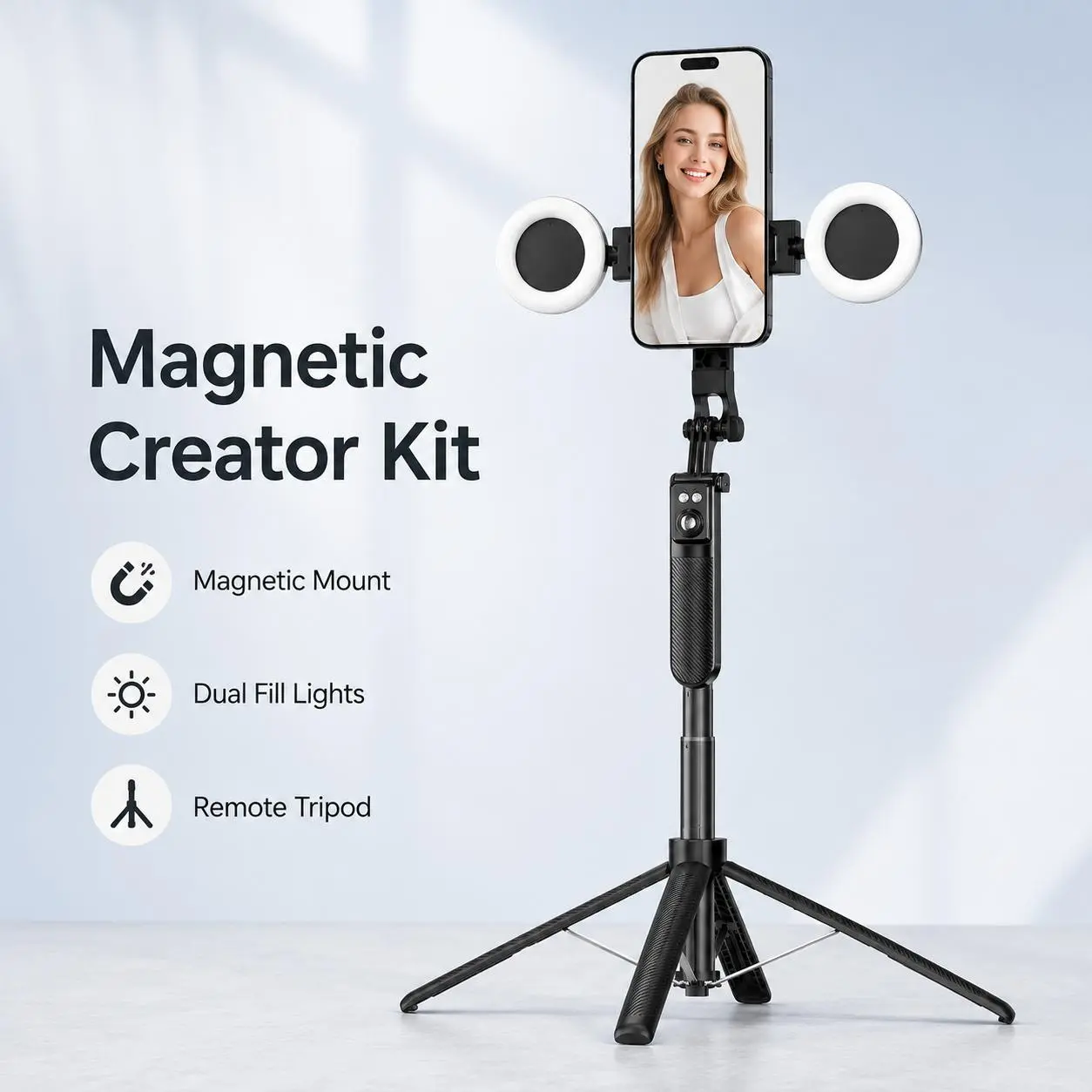70.9in Extendable Selfie Stick Tripod - Mobile Accessories with 360° Motorized Rotation, Smart Auto Subject Tracking, 3-Color Adjustable Fill Light, Wireless Gesture Control for iPhone, Samsung & Smartphones