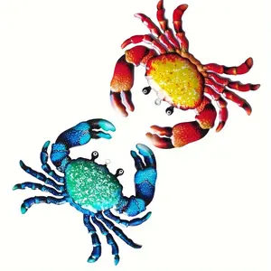 2pcs, Crab Iron Wall Art Decorative Piece, Suitable for Garden, Living Room, Kitchen, Dining Area, Porch, Patio Wall Decoration, Bar Wall Decor, Outdoor Walls, Home Entrance, Window, Ocean-Themed Room, Wall Hanging, Mural Art in Marine Style