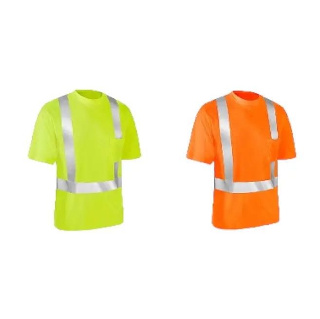 Men's High Visibility Safety T-Shirt, ANSI Compliant Short-Sleeve Crew Neck with Reflective Stripes, Breathable Workwear for Construction, Safety Equipment, Reflective Safety