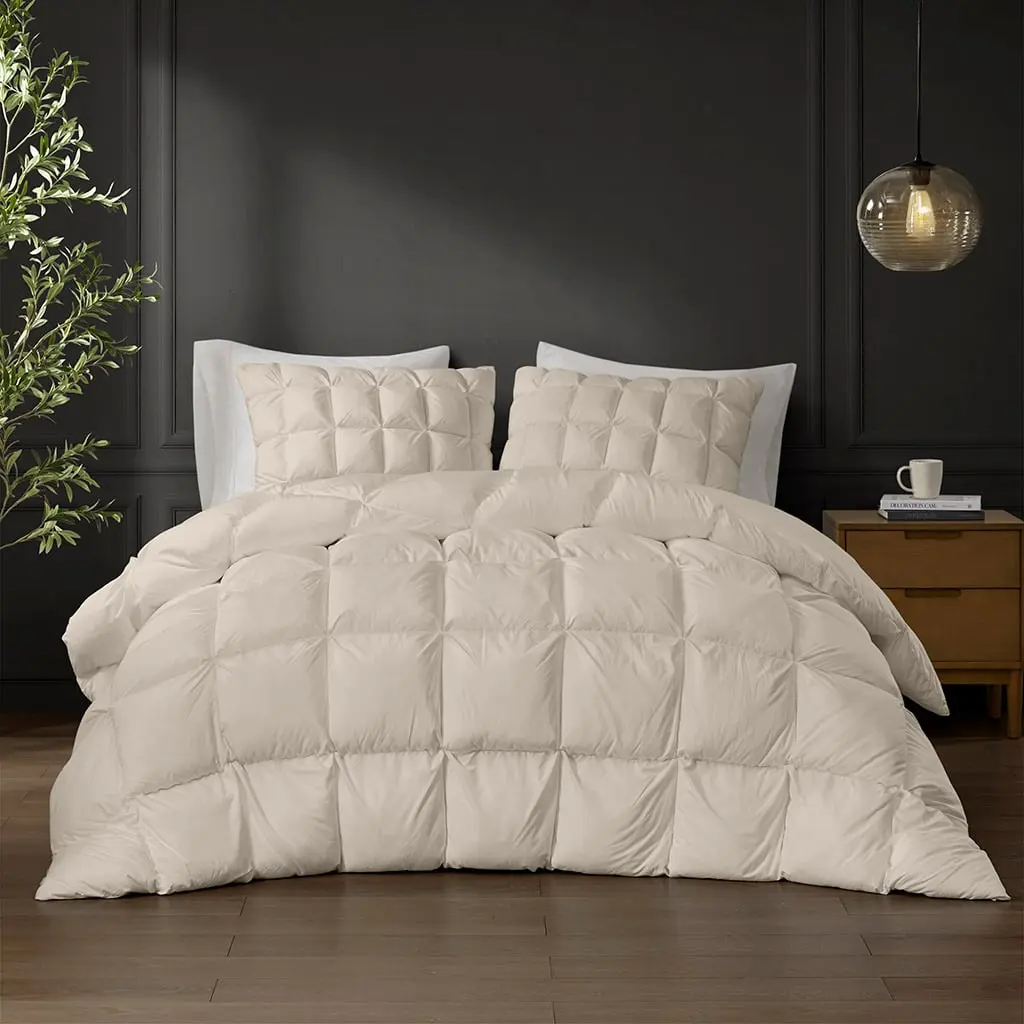 Madison Park Super Fluffy Down Alternative Duvet Insert - MP10-8444, Full & Queen Size Tan, 90x90x1.5in Heavy Filling 3D Puff Stitching Puffed Quilt, Corner Loops, Machine Washable Polyester Fiber Fill