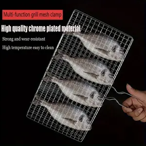 1pc Foldable BBQ Grill Basket Fish Roaster, Portable Vegetable Basket Fish Holder With Removable Handle, BBQ Grill Rack Grill Basket For Fish Vegetables Steak Shrimp Chops, Stainless Steel BBQ