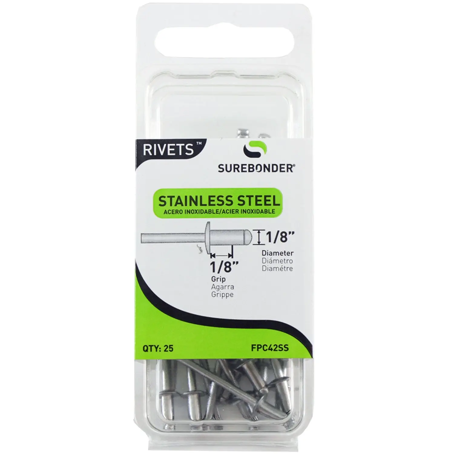 1/8" x 1/8" Stainless Steel Blind Rivets - 25 Count