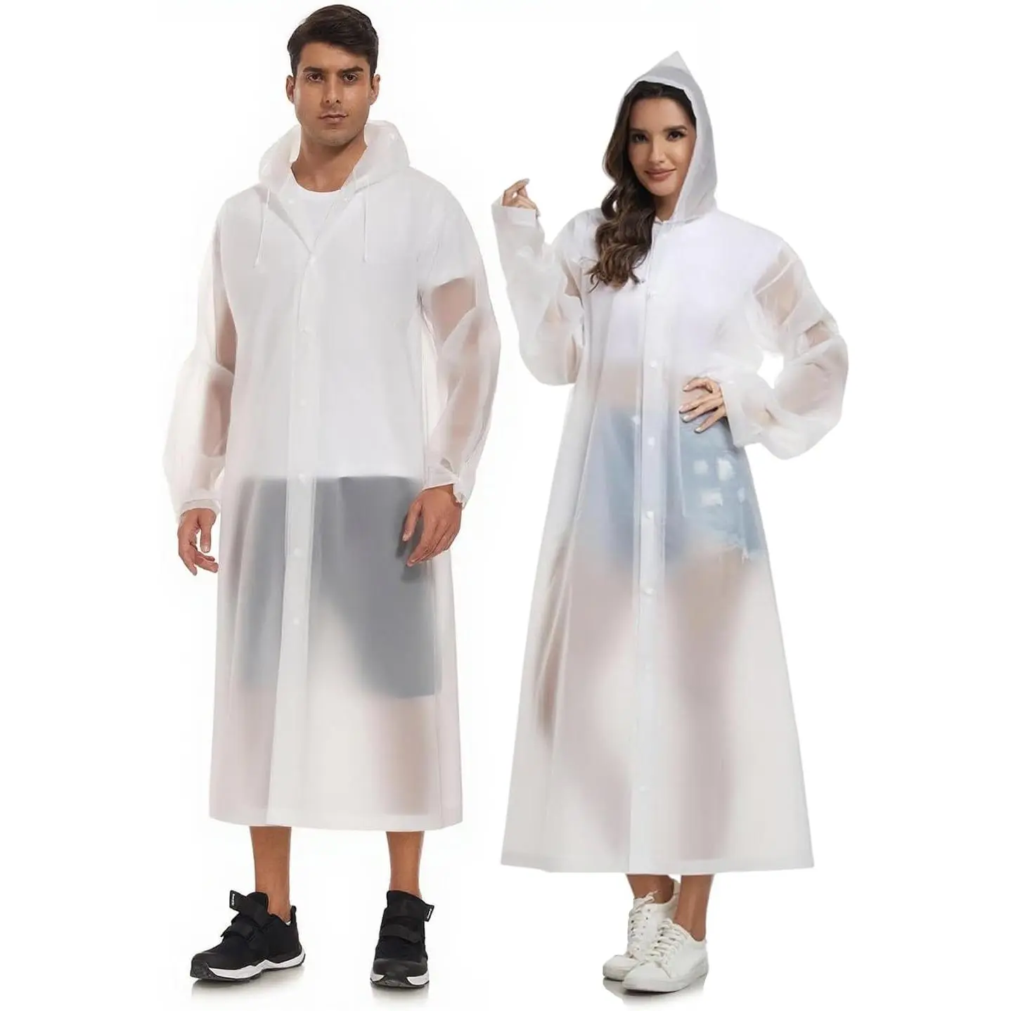 Extra Long Rain Ponchos for Adults - EVA Rain Coats Waterproof Unisex Rain Jacket with Drawstring Hood