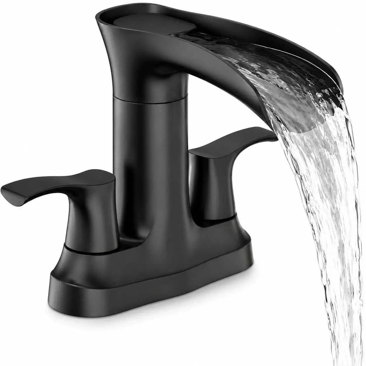 GAOMON Bathroom Faucets for Sink 1 Hole, 4" Dual Handle Centerset Matte Black Faucet with Pop-up Drain, ABS+Zinc Alloy Waterfall Faucet for Vanity