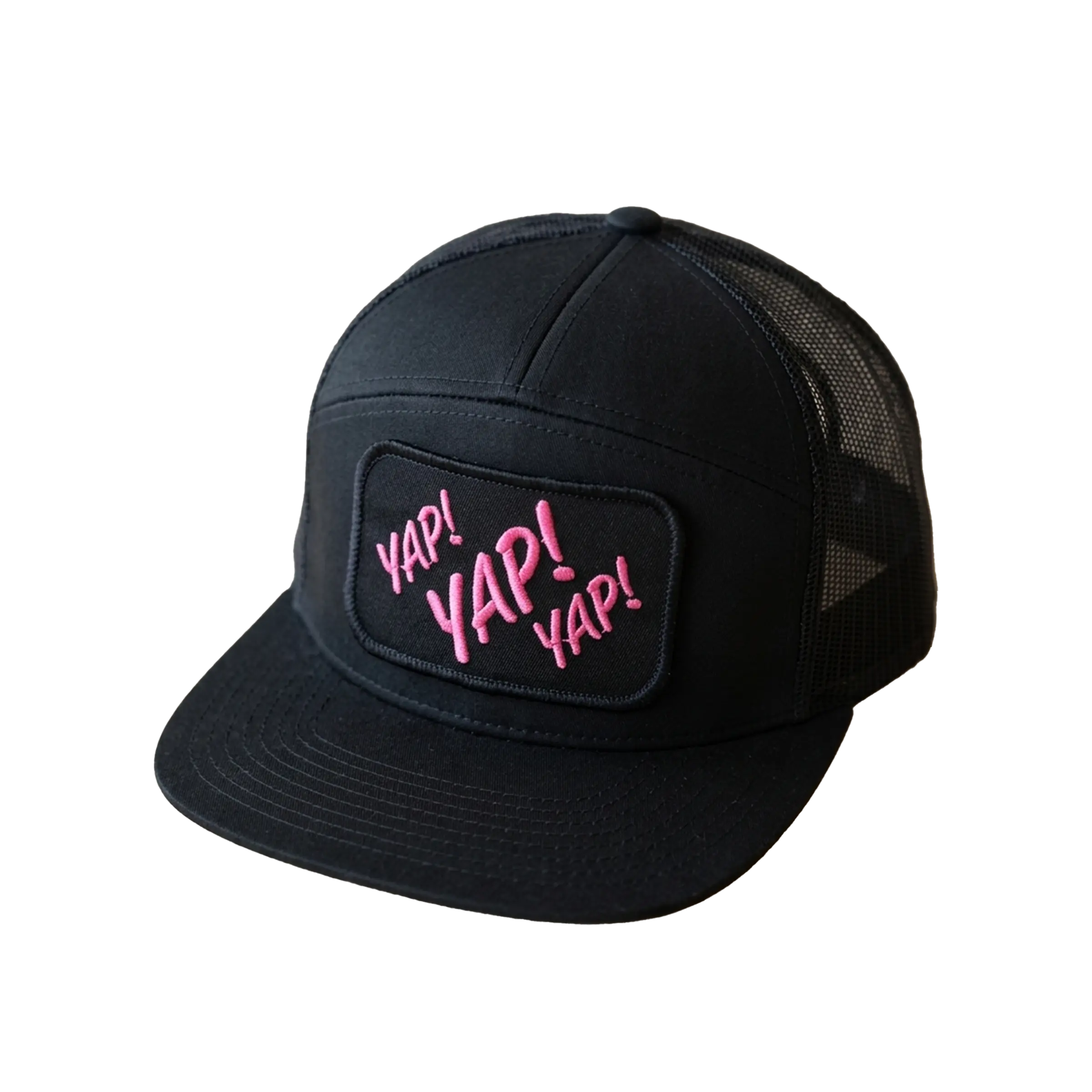 7 Panel Flat Brim Black - Pink Thread