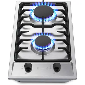2-Burner Gas Cooktop with Thermocouple Protection - NG/LPG Convertible 12" Stainless Steel Built-in Gas Stove Top for RV, Kitchen & Camping