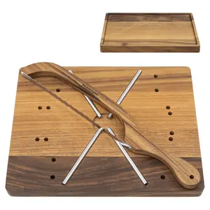 WELSTEEPSE Upgraded Stainless Steel Toothed Bread Slicer with Wooden Stylish Stand, Cutting Board, Included Bread Bag, High-Quality Kitchen Tool for Bagels, Cheese