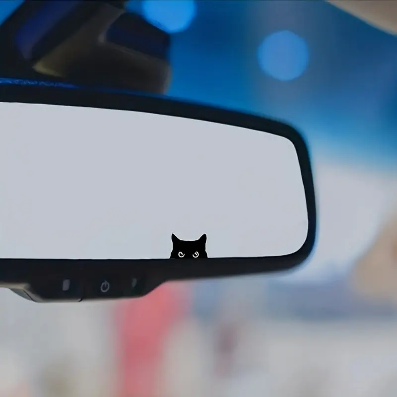 Cat Peephole Sticker Set, Hidden Button Start Pop-Out PVC Vinyl Privacy Decoration, Automotive Decoration, Easy Install Rearview Mirror Decal, No Tools Needed, Decal for Cars, Stickers For Cars, Automobile Decals