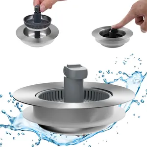 Upgraded 3-in-1 Kitchen Sink Drain Strainer and Stopper Combo, Stainless Steel Pop-Up Stopper, Anti-Clogging Basket with Foldable Handle