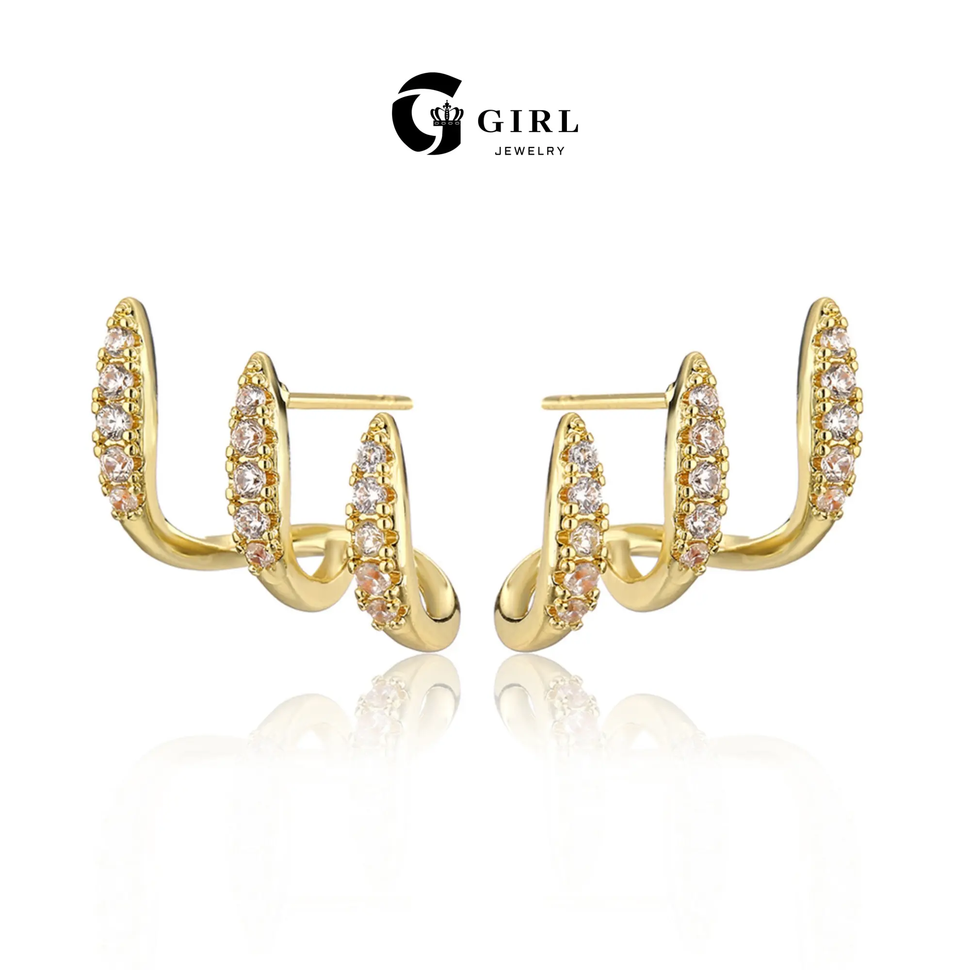 GGIRL 18k Gold Three Claw Hoop Zirconia Earrings for Women -Single Piercing Sparkle Cat Claw Ear Studs Set Jewelry - Trendy Chunky Plated Hypoallergenic Versatile Earrings Perfect Match for Daily Clothe/Music Festivals/Multiple Occasions/Party/Gift Giving