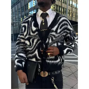 Loose Casual V-Neck Button Cardigan, Zebra Print, High Street Style Unisex Top, Suitable for Spring, Autumn & Winter