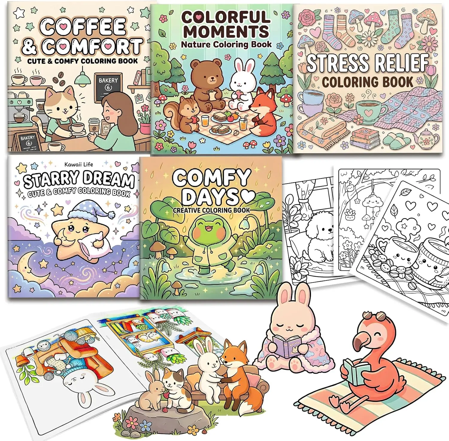 5PCS Coloring Book for Adults Relaxation, Arts and Crafts Coloring Gifts for Women, 200 Simple and Cute Patterns Include Comfy & Dream & Relief & Colorful & Comfort