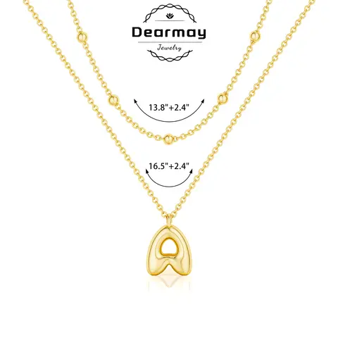 Dearmay Women's 2-Pack Initial Bubble Chain Necklaces - Dainty Gold Custom Letters Necklace, Compact Gold-Colored Initial Pendant Jewelry with 2-Inch Extension, Easy-to-Gift Accessory for Parties, Birthdays