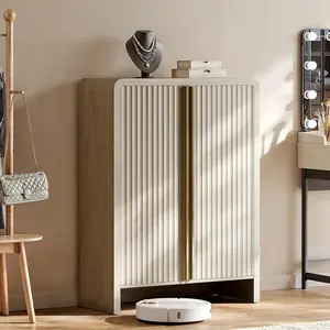 ModernMa413.99 ModernMate 43" Tall Shoe Cabinet with Adjustable Shelves for 20 Pairs, Solid Metal Handle, Wave-Fluted Design, P2 Wood, Anti-Tip Devices, Entryway Organizer