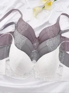🔥3-Pack Underwire Lace Bra Set! Adjustable Straps Fit, Soft Non-Slip Lift & Elegant & Chic Design! Womenswear Multiple Colors—Perfect for Daily/Date Nights! Grab Yours Now! #Lingerie #ComfyBras