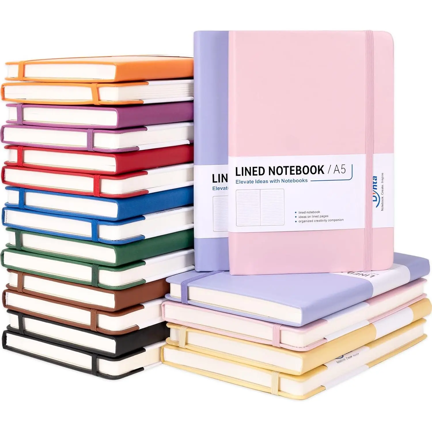 20-Pack Bulk Hardcover A5 Classic Journals with Ribbon Bookmark, 100 Sheets/200 Pages College Ruled, 5.8x8.4 in, 10 Colors, Comfortable Experience Office/School Course Notebooks for Adults