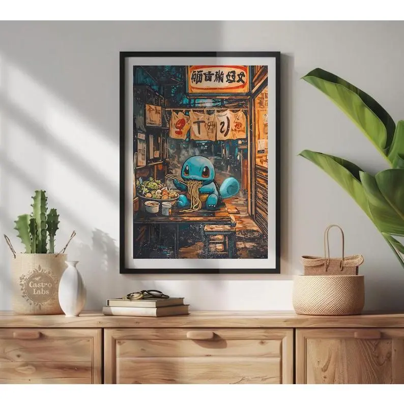 Squirtle Ramen Series Poster: Japanese Style Inspired Anime Artwork - Printable Wall Art