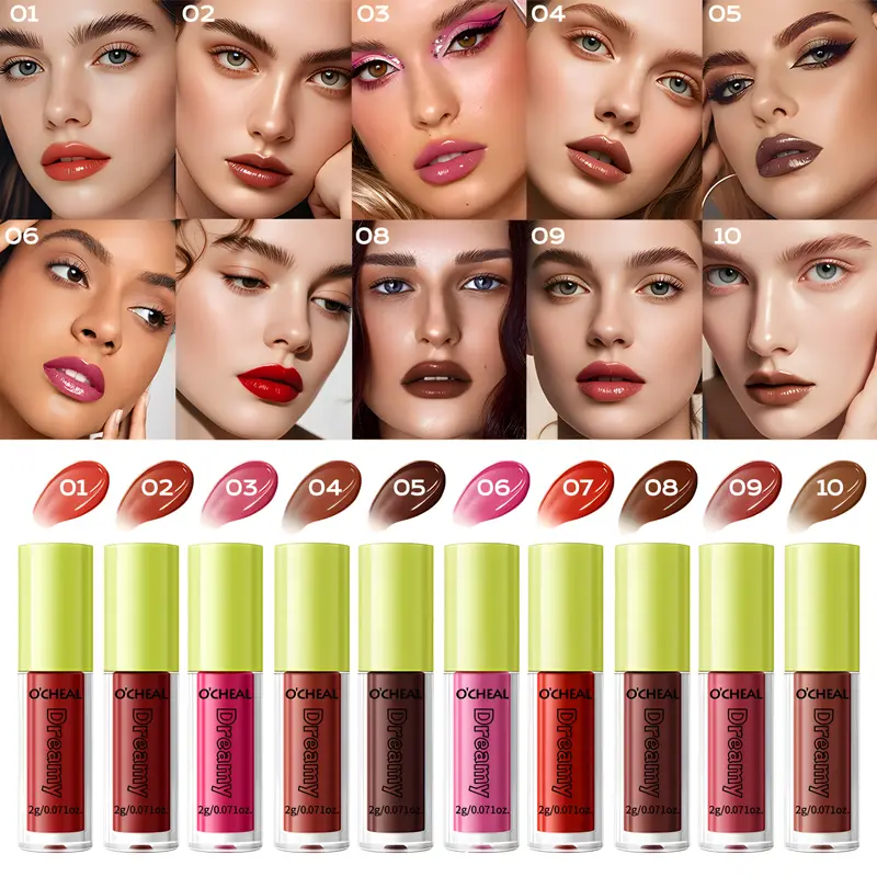 O'CHEAL Lip Gloss Set, Waterproof Liquid Lipstick, Transfer Proof Long Lasting Lip Color, Moisturizing High Shine Gloss, 10 Shades Makeup Collection
