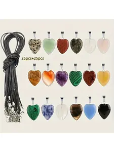 50 heart-shaped faux crystal pendants, in a riot of colors, paired with black chains, are perfect for DIY jewelry, watch accessories, and holiday gifts. 25 pendants + 25 chains