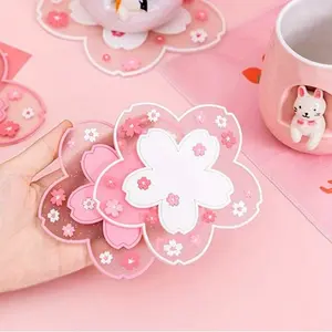 4-Piece Cherry Blossom Coasters, Tableware, Heat-Resistant, Anti-Scald, Spring-Themed, Hangable, Non-Slip, Desk & Office Decor, Various Sizes