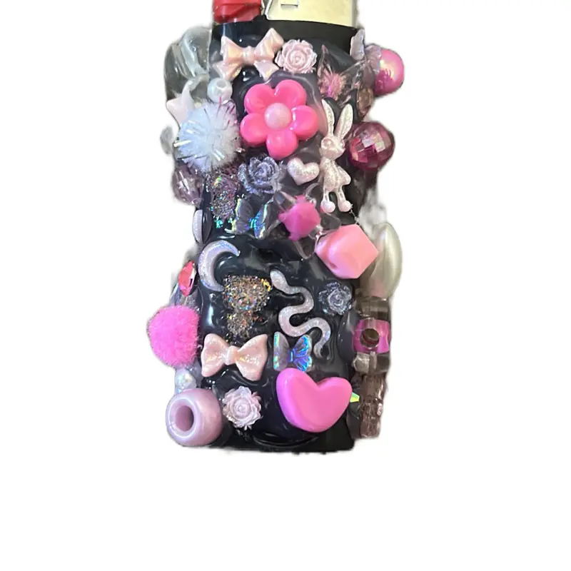 Pink and black themed Junkie lighter ( crafted by hand )