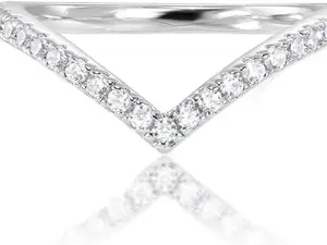 14K Gold Plated Sparkling Wishbone 'V' Ring for Women with Cubic Zirconia