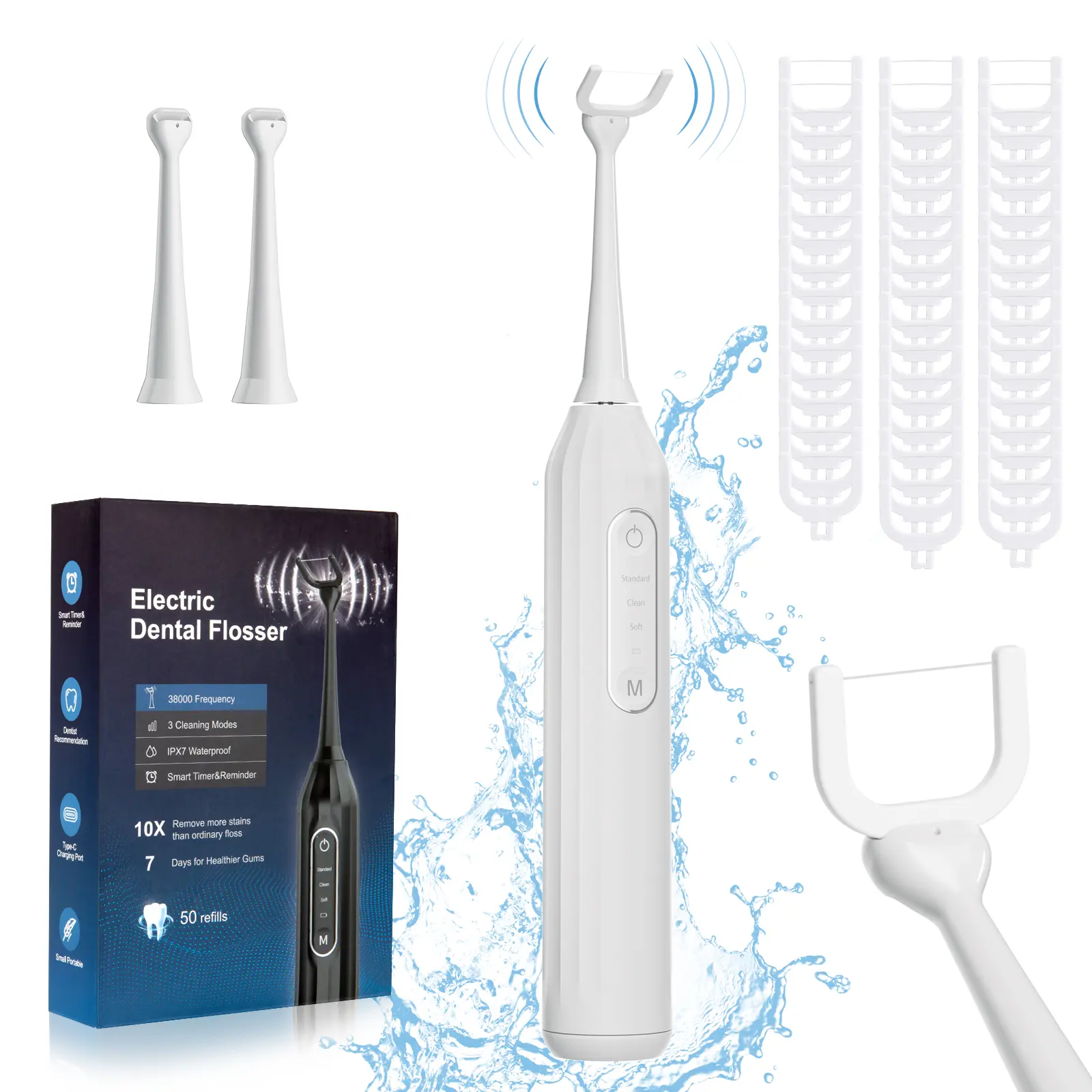 Electric Water Flosser for Teeth Cleaning, 3-Mode Rechargeable Portable Dental Tool with 50-Unscented Refill Pack Heads, Dentist-Approved Gum Oral Care Alternative