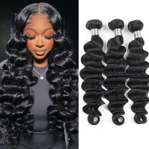 【Gefily】14A Loose Wave 100% Human Hair Bundles Raw Virgin Unprocessed Deep Wave Extensions Natural Color Machine Double Weft