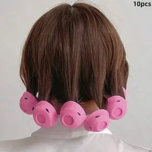 10pc Pink Silicone Hair Curlers, Heatless Hair Rollers, Designed For No Heat Damage, Compact & Portable, Easy To Use, Creates Natural Waves & Bangs, Suitable For Short To Medium Hair, Great For Home & Travel