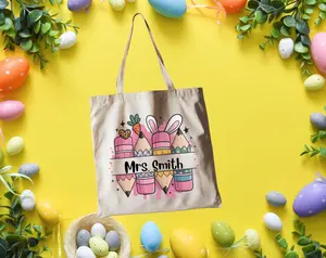 Personalized Teacher Easter Retro Totebag Custom Treat Easter Egg Hunt Bag Gift For Teacher