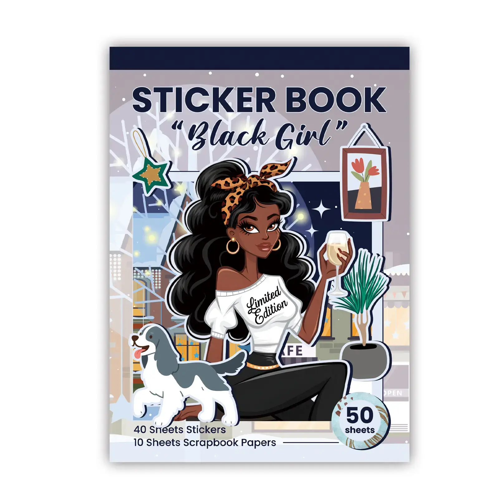 Modern Afro-Aesthetic Melanin Character-Based Sticker Pack - 480 Pcs, 50 Craft Scrapbook Paper Sheets (22×15 cm Each), Hand-Drawn Cute Stickers, Waterproof, Durable for Scrapbooking, DIY Crafts